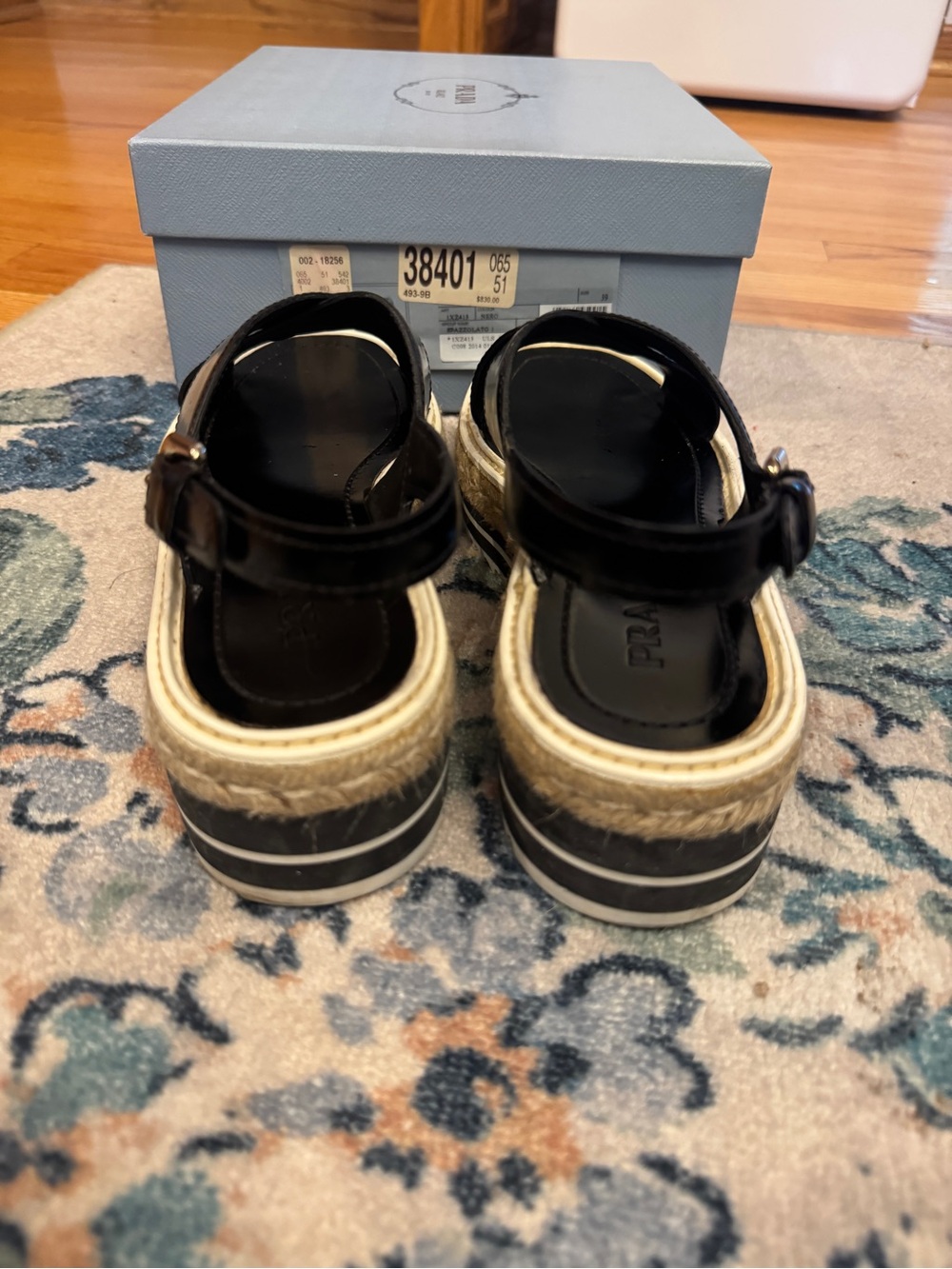 Prada Black Leather Espadrille Platform Sandals 39 - Picture 5 of 7